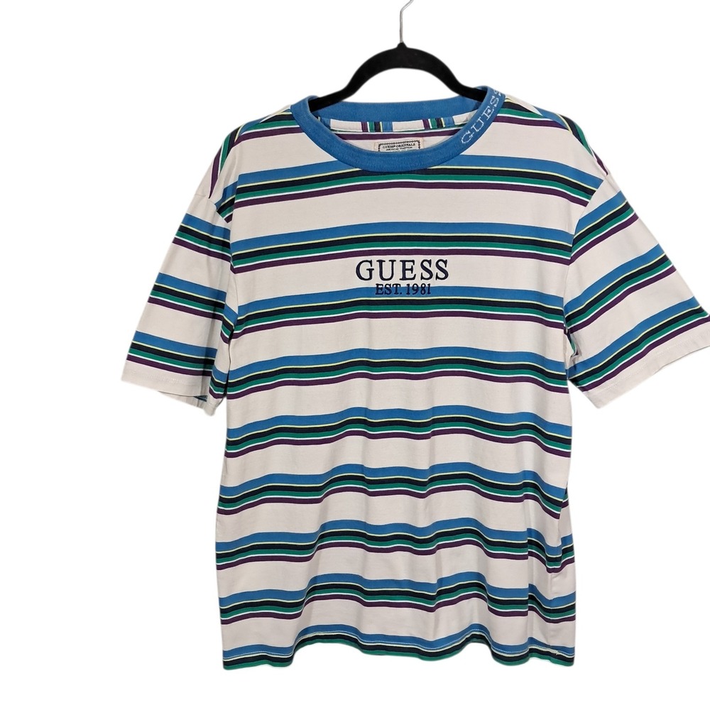Guess Originals Striped Mens‎ T-Shirt Authentic Embroidered Logo Retro Y2K Small
